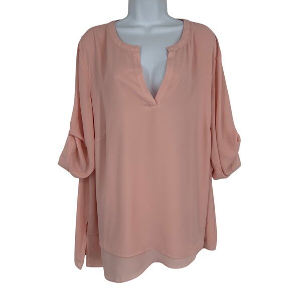 J. Jill Roll Tab Sleeve V-Neck Asymmetrical Hem Blouse Sz 2X - Picture 7 of 12